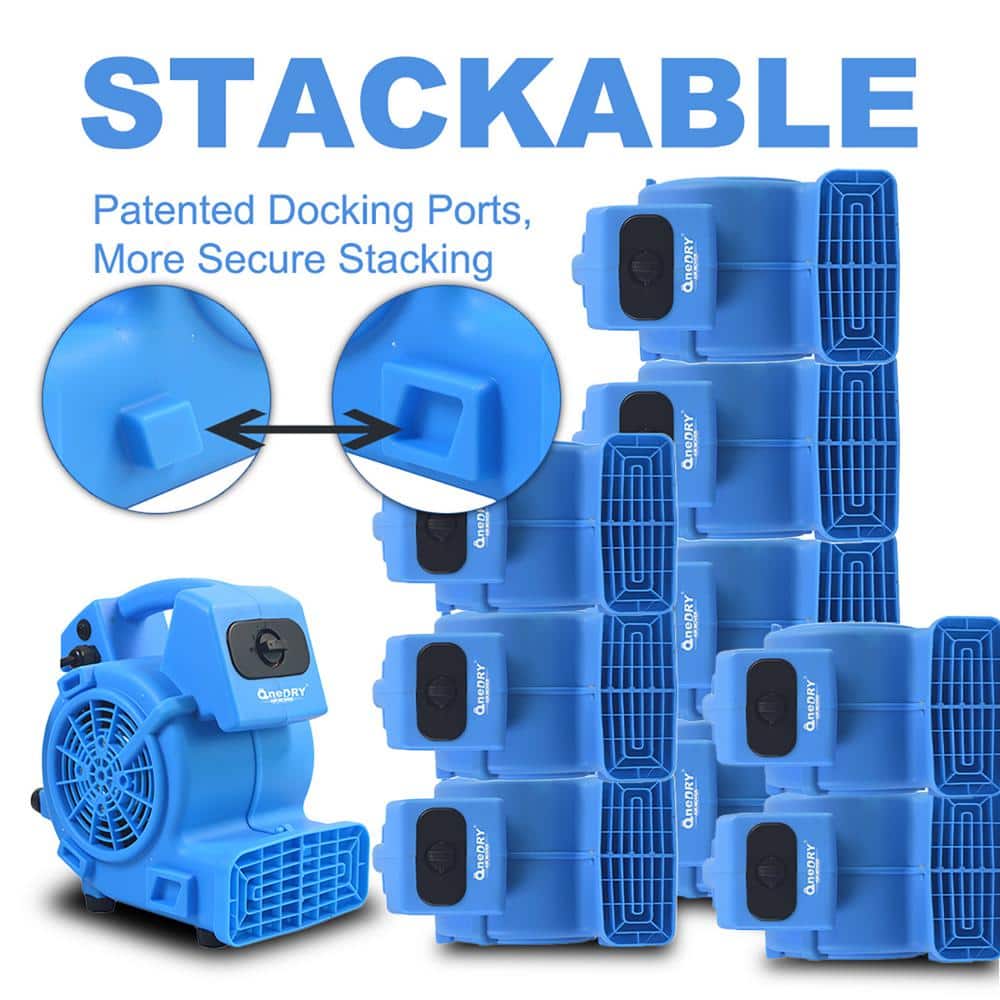 11 in. 1/8 HP 3-Speed Blower Fan in Blue with Daisy Chain Capability, Stackable - Hercitys