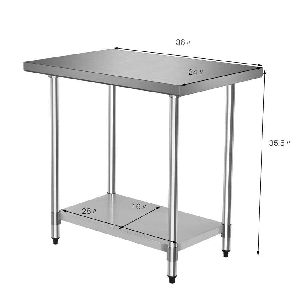 36 in. x 24 in. Stainless Steel Commercial Utility Table Kitchen Prep Table with Bottom Shelf - Hercitys