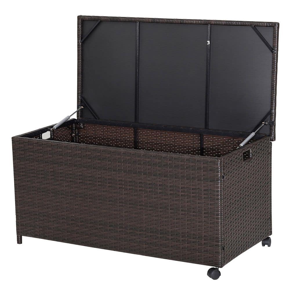 50 Gal. 40 in. W x 20 in. D x 20 in. H Brown PE Rattan Steel Deck Box - Hercitys