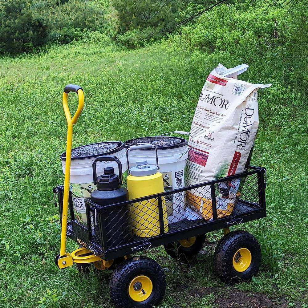 4 cu. ft. Heavy-Duty 900 lbs. Large Capacity Metal Garden Cart Utility Wagon Cart with Removable Side & Rotating Handle - Hercitys