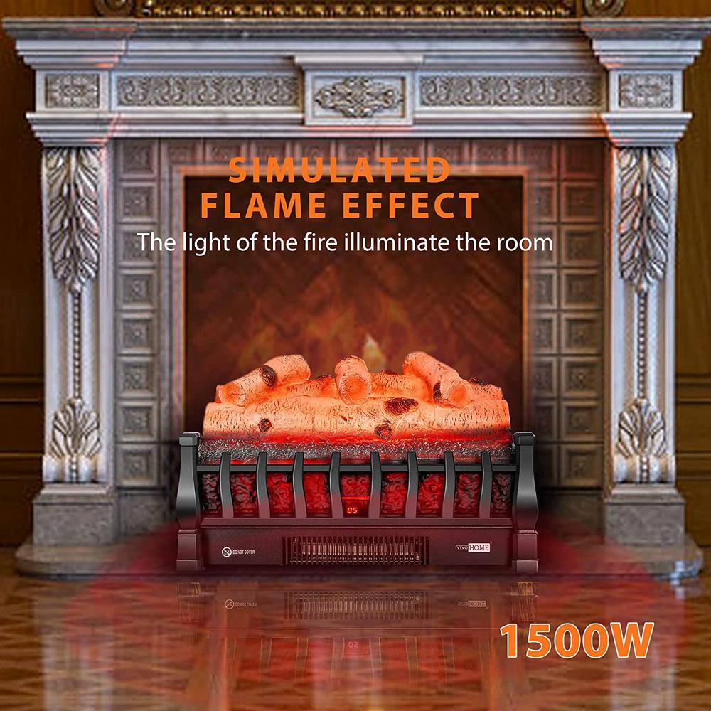 19.7 in. 110-Volt Freestanding Electric Fireplace with Glowing Ember Bed and Remote Controller in Black - Hercitys