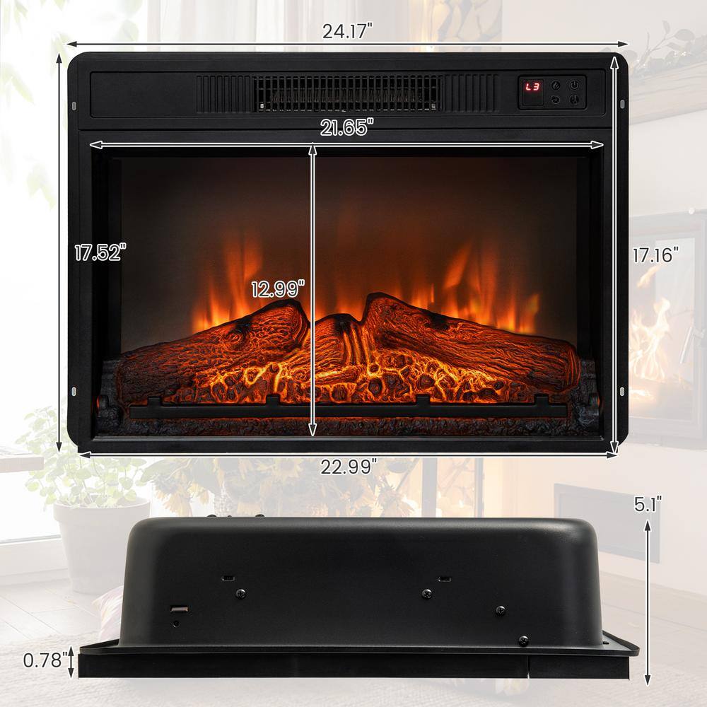 25 in. Wall-Mount Electric Fireplace TV Stand Insert Heater w/Log Flame Effects Remote Control 1400W in Black - Hercitys