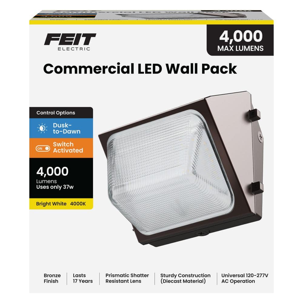 4000 Lumen Integrated LED Bronze Dusk to Dawn  Commercial Wall Pack Light, 4000K - Hercitys