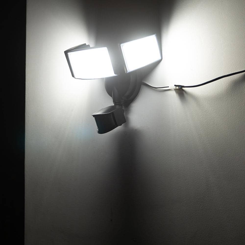 3-Head 342 Watt Equivalent Integrated LED Black Weather Resistant Motion Sensing Area Light - Hercitys