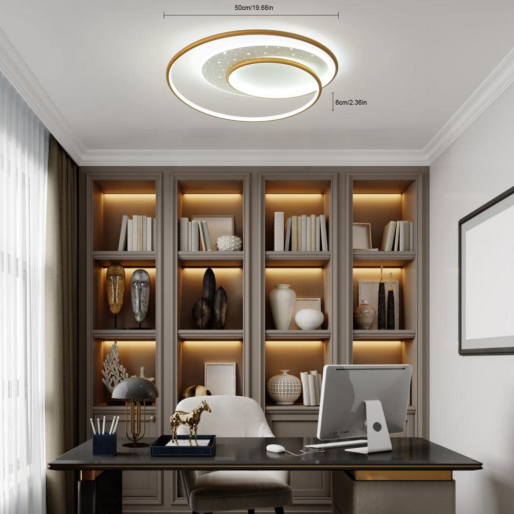 19.68 in. Gold Modern Simple Style Selectable LED Flush Mount Ceiling Light with Remote Control - Hercitys