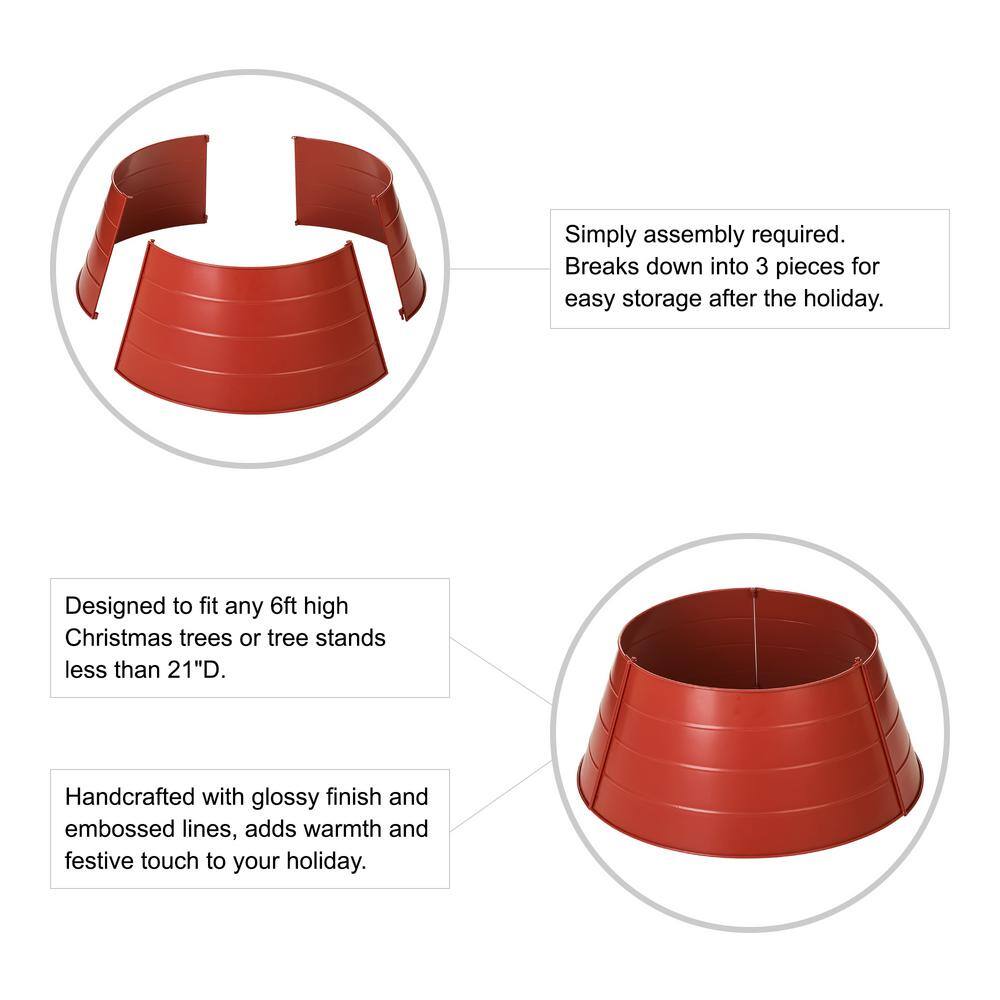 22 in. D Christmas Painted Red Metal Tree Collar (KD) - Hercitys