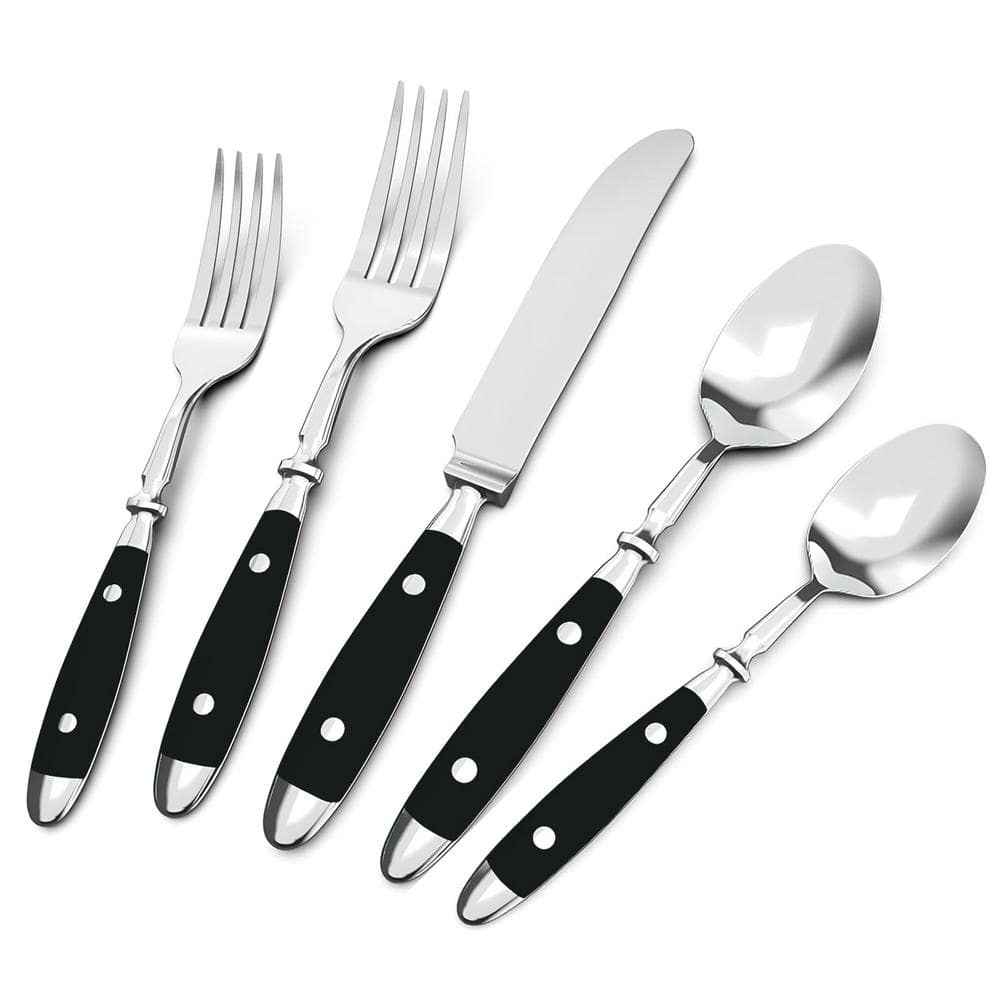 20-Piece Retro Stainless Steel Serving Set-Cutlery Set, Vintage Flatware Set with Black Bakelite Handle, Service for 4 - Hercitys
