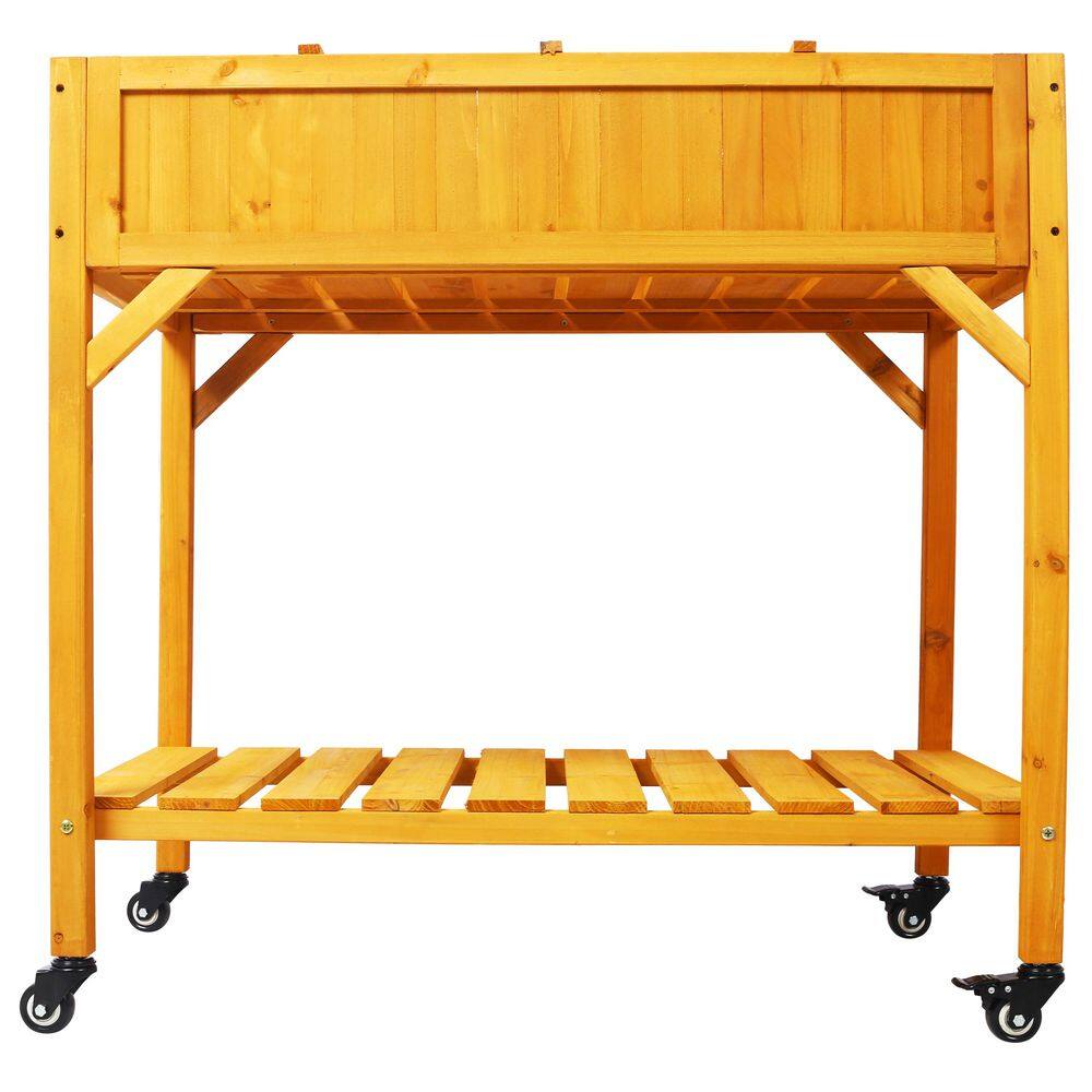 36 in. x 24.2 in. x 34.6 in. Elevated 8 Pocket Herb Wood Raised Garden Bed, Mobile Raised Wood Planter, Brown - Hercitys