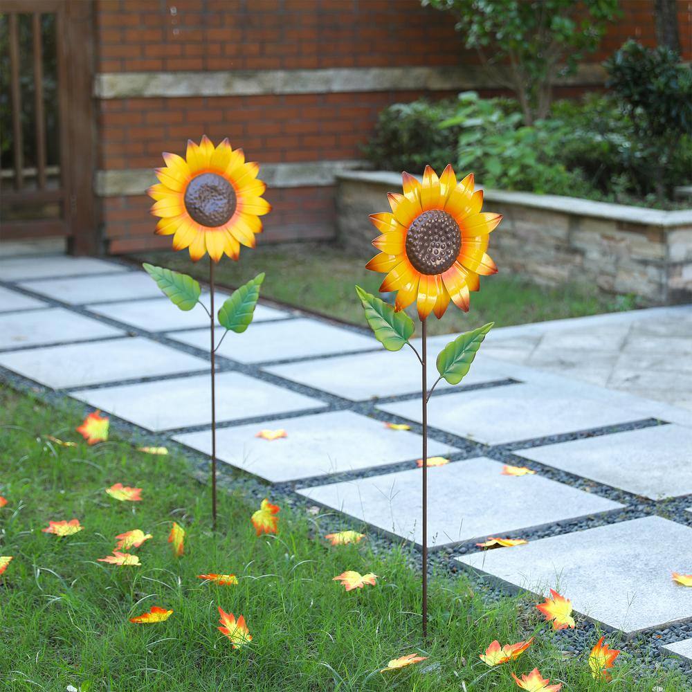 42 in. H Fall Metal Sunflower Yard Stake (2-Pack) - Hercitys