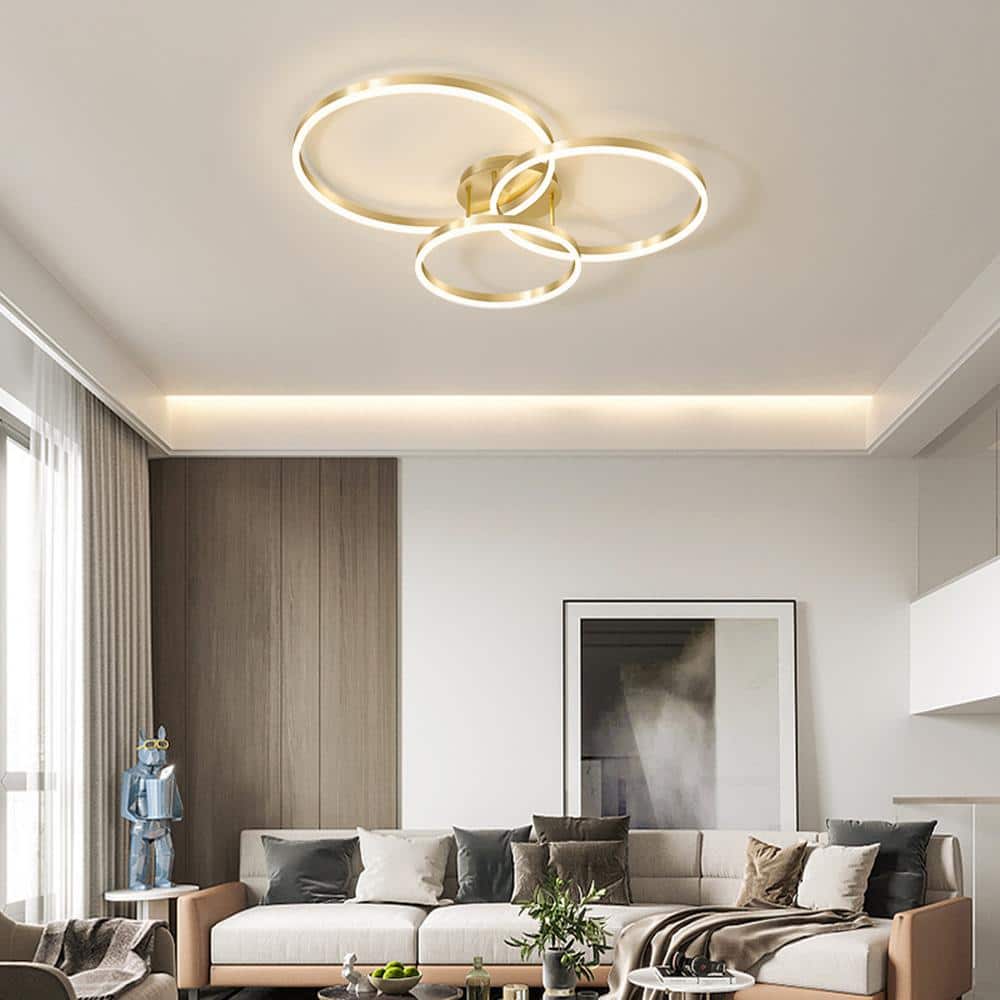 31 in. 3-Light Gold Dimmable LED Semi-Flush Mount with Acrylic Shade - Hercitys