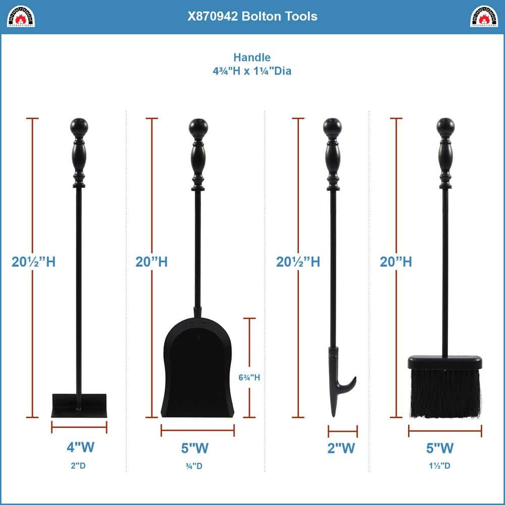 24 in. Tall 5-Piece Black Bolton Mini Fireplace Tool Set - Hercitys