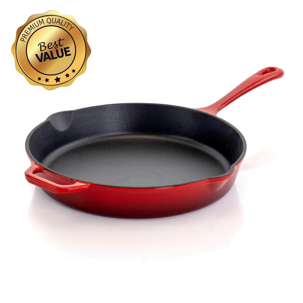 10.25 in. Cast Iron Nonstick Skillet in Red - Hercitys