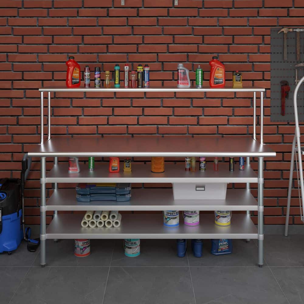 12 in. Deep x 72 in. Long Stainless-Steel Single Tier Over Shelf-Kitchen Prep Table - Hercitys