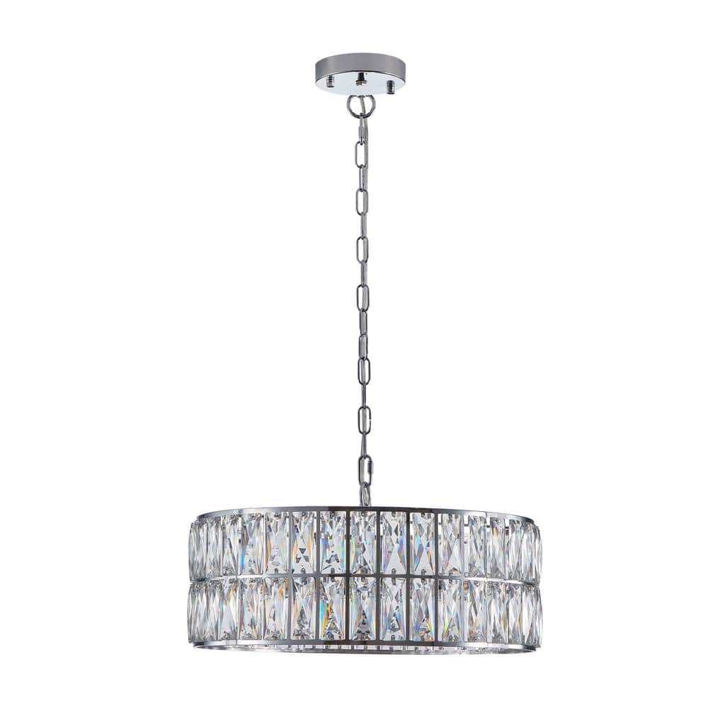 17.7 in. 6-Light Silver Semi-Flush Mount with Crystal Shade and No Bulbs Included Drum Ceiling Lights Crystal Chandelier - Hercitys