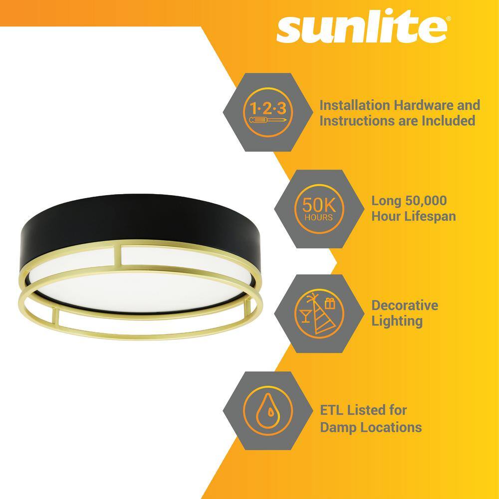 13 in. Black and Gold Flush Mount with Acrylic Shade Integrated LED, Selectable CCT - Hercitys