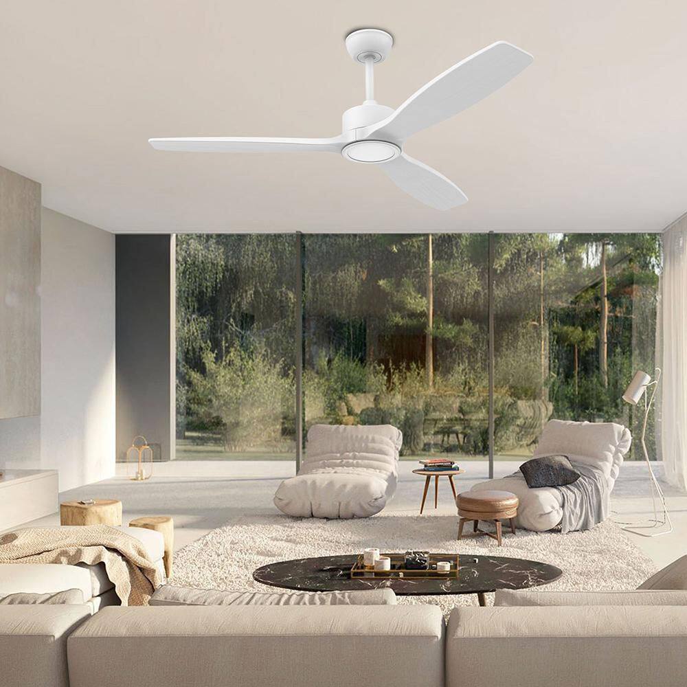 52 in. Modern Wood Indoor/Outdoor White Ceiling Fan, Quiet DC Motor, with Dimmable LED Lights and Remote Control - Hercitys