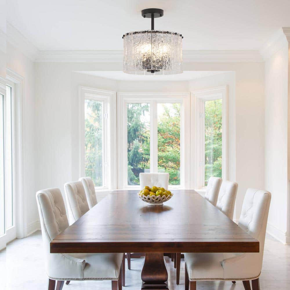 12.5 in. 4-Light Black Modern Semi-Flush Mount Ceiling Light with Glass Shade - Hercitys