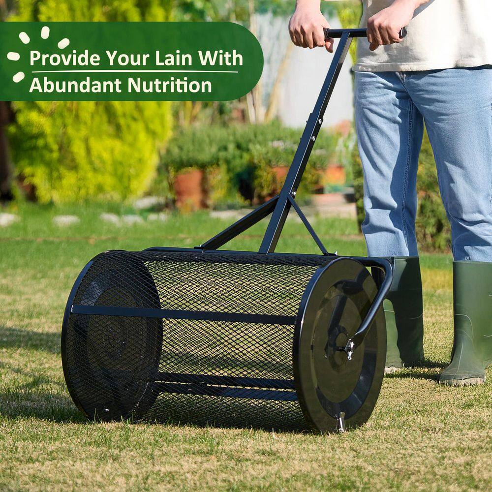 24 in. Compost Spreader, Heavy-Duty Metal Mesh Spreader with Adjustable Handle，Black - Hercitys