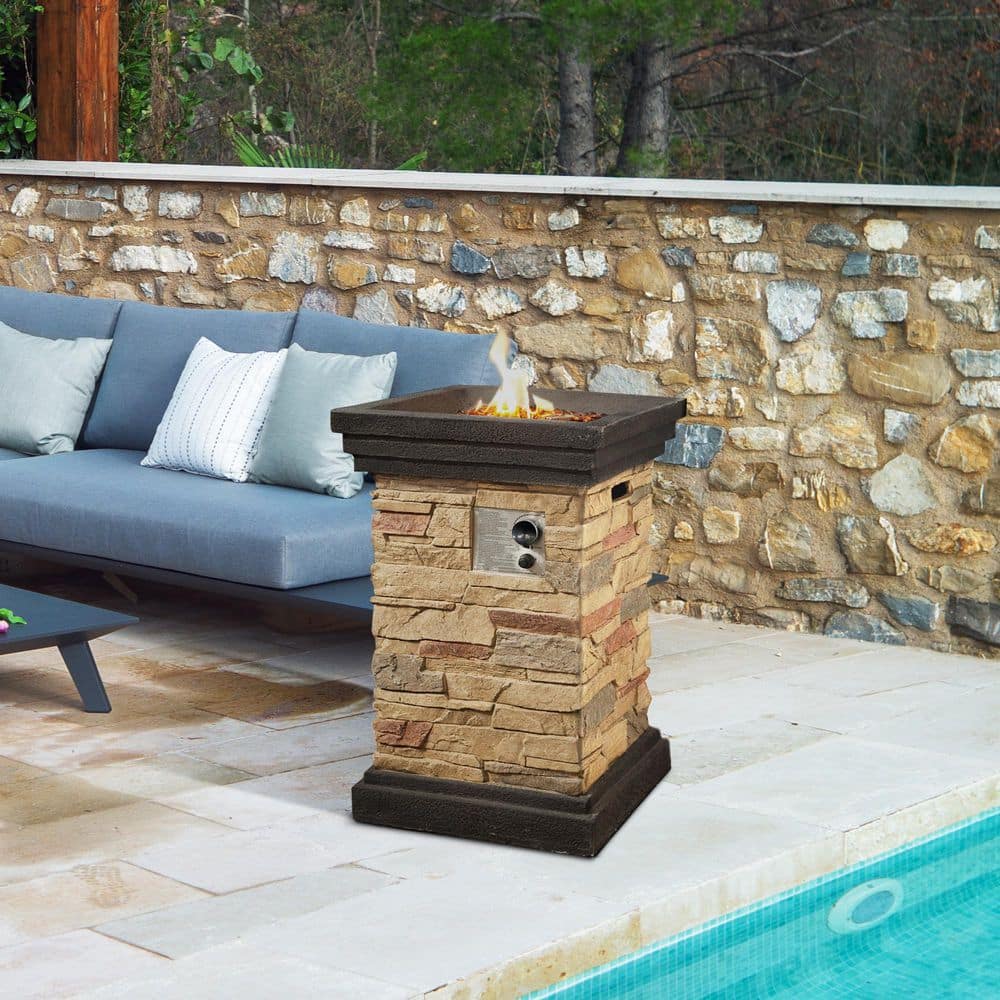 20 in. Outdoor Square Slate Rock Gas Fire Pit - Hercitys