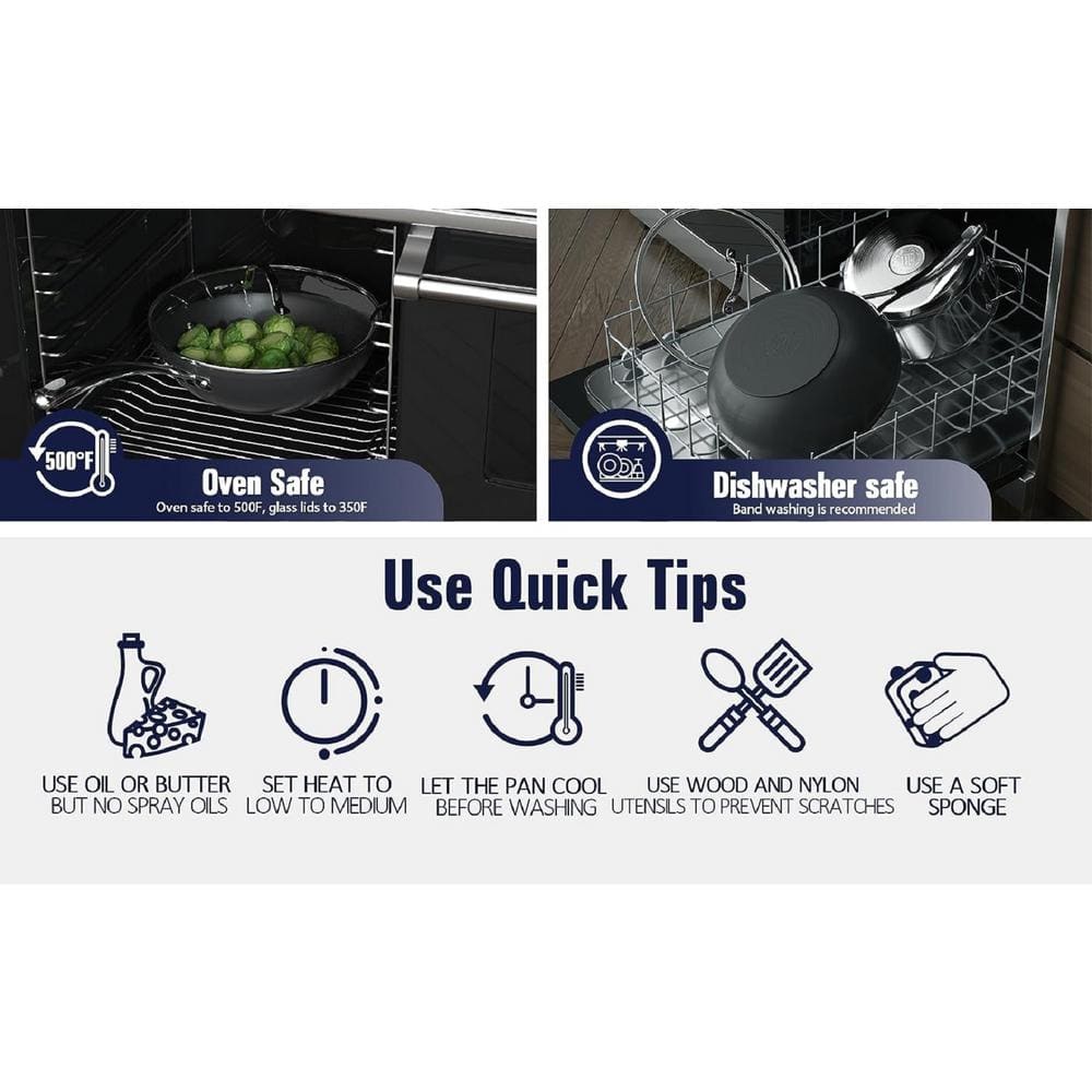 11 in. Hard-Anodized Nonstick Stir-Fry Wok with Glass Lid Stainless Handle Oven Safe, Gas & Electric Stovetop Compatible - Hercitys