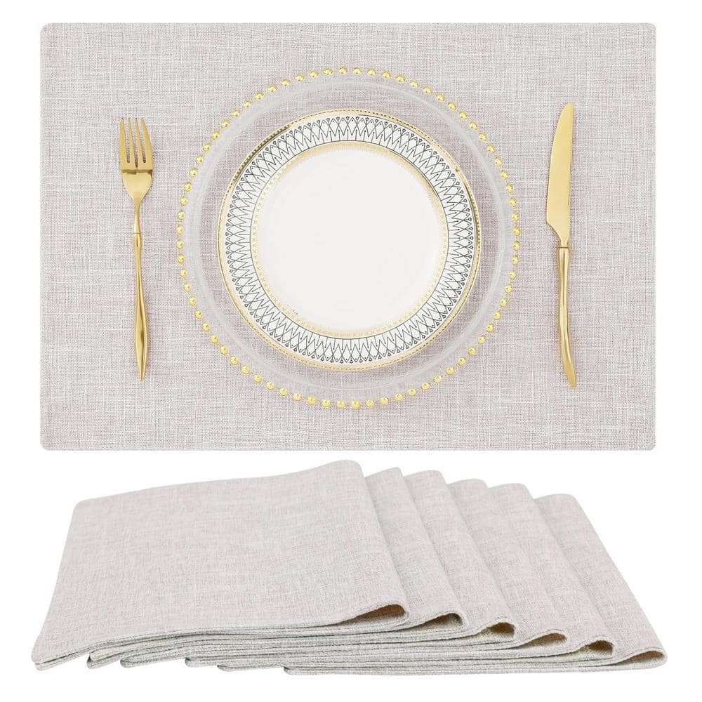 19 in. x 13 in. Neutral Beige Cloth Placemats Blend Washable Farmhouse Dining Table Mats (Set of 6) - Hercitys