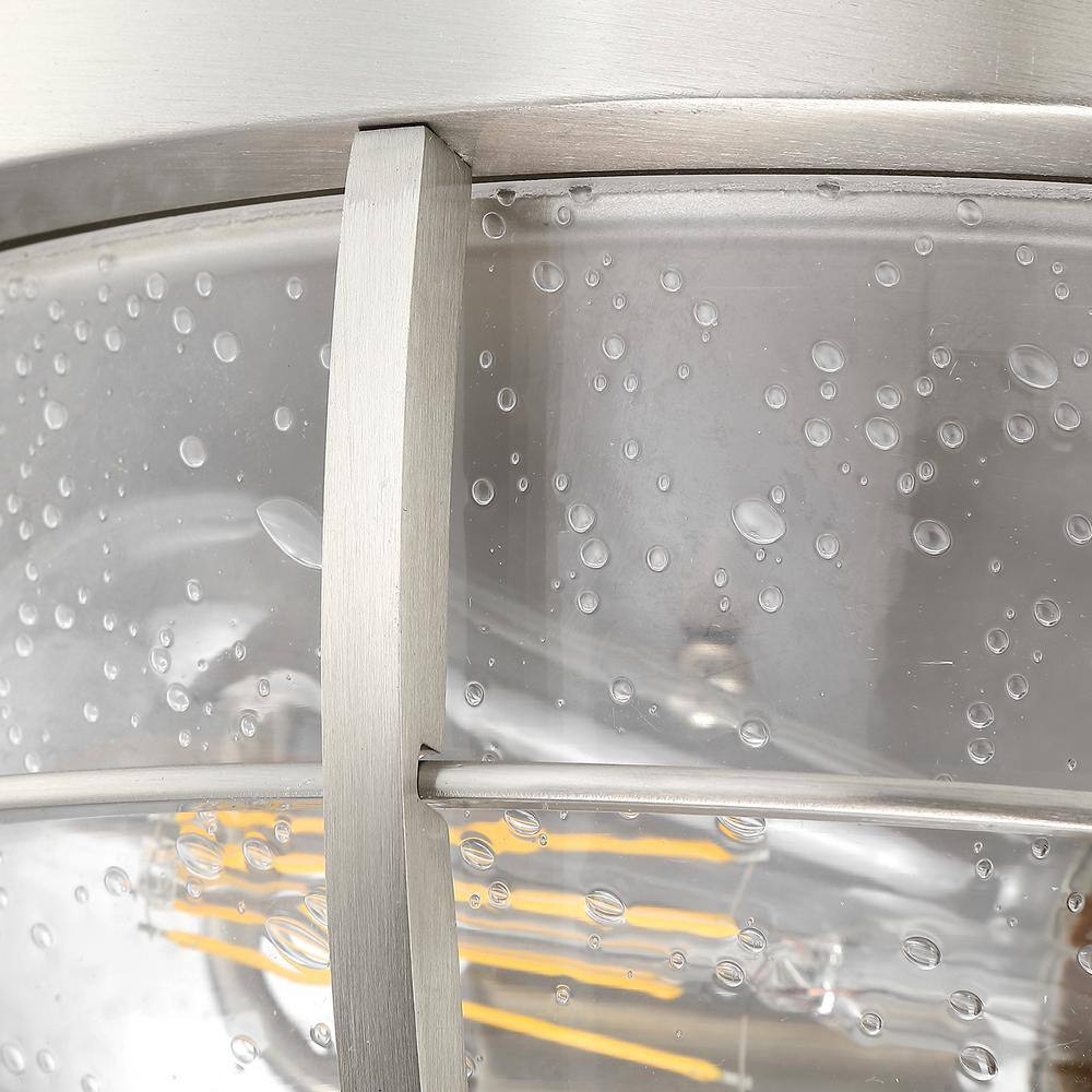 12.8 in. 2-Light Barreled Brushed Nickel Cage Flush Mount Ceiling Light - Hercitys