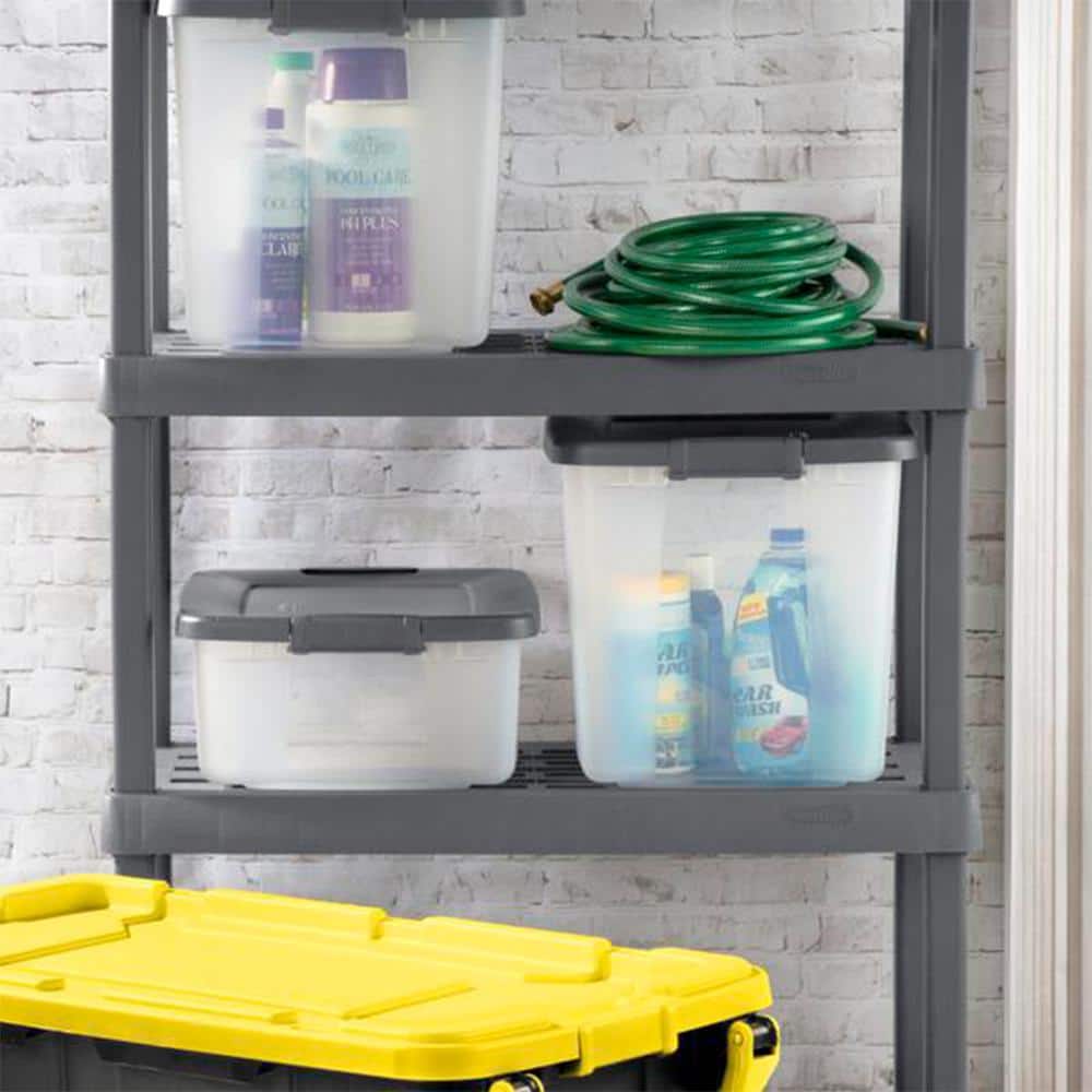 25-Quart Shelf Tote with Flat Gray Lid and Platinum Latches (12 Pack) - Hercitys