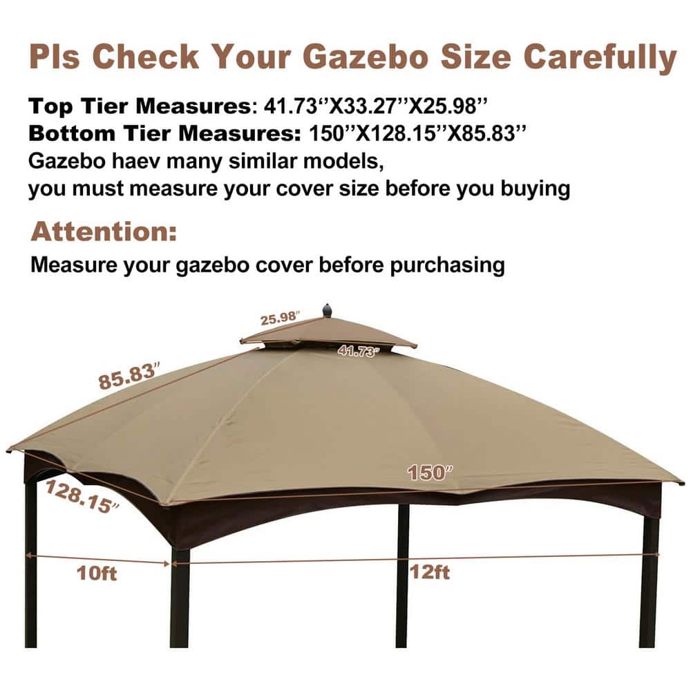 10 x 12 ft. Outdoor Patio Gazebo Replacement Canopy, Double Tiered Gazebo Tent Roof Top Cover Only - Hercitys