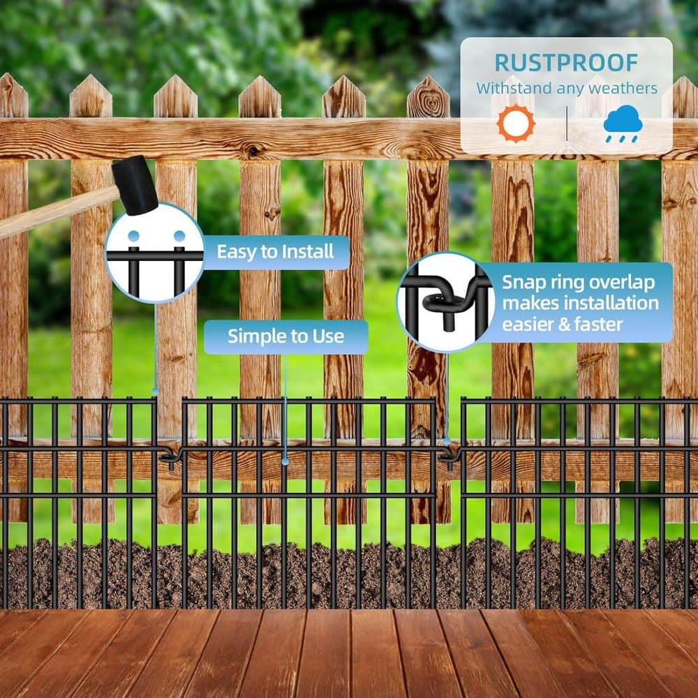 13 in. Outdoor Garden Animal Barrier Fence with 1.44 in. Gap Metal Rustproof Rustproof in Black (26-Pieces) - Hercitys