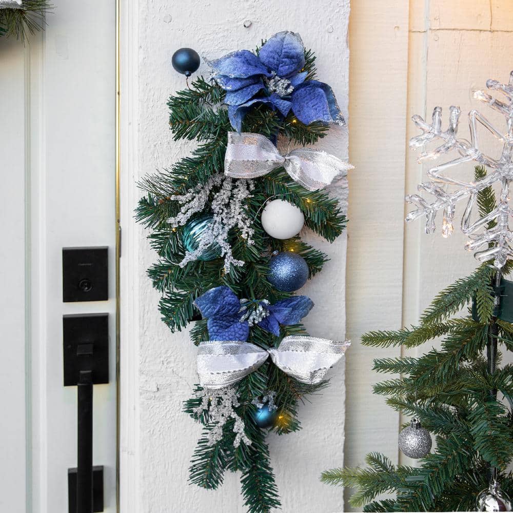 2.3 ft. Christmas Teardrop Swag Pre-Lit Wreath Artificial Christmas Garland Xmas Hanging Door (Set of 2) - Hercitys