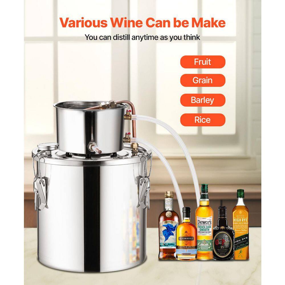 5 Gal. / 19 L Stainless Steel Alcohol Still with Copper Coil, Home Brewing Distiller Kit with Thermometer and Pump - Hercitys