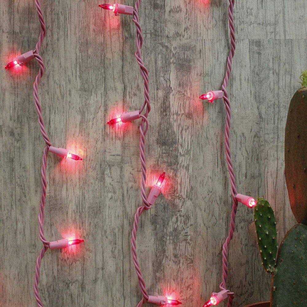 50-Light Designer Series Pink Mini Lights, Pink Wire - Hercitys