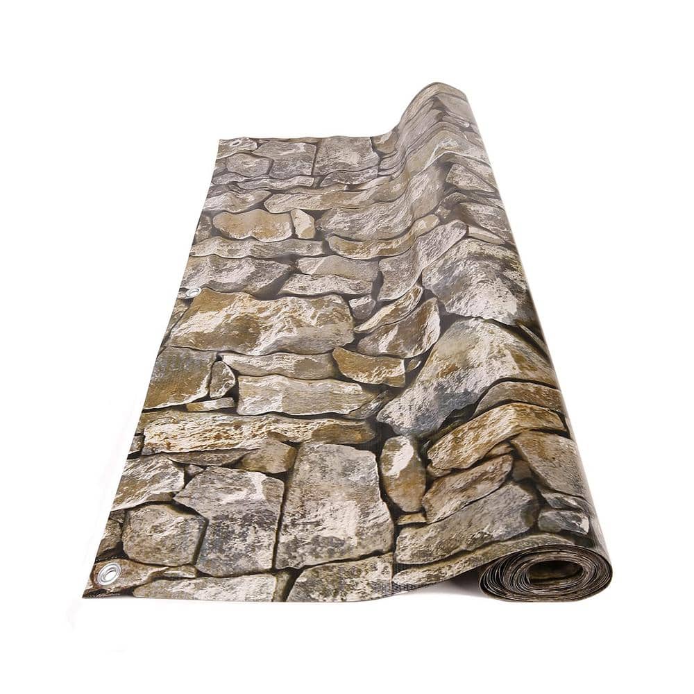 34 in. Polyvinyl Garden Fence Decorative Balcony Cover with Nylon Rope Stone 2-Pack - Hercitys