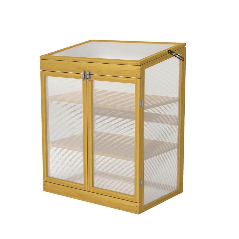 30 in. W x 21 in. D x 38 in. H Wood Brown Cold Frame Greenhouse Mini Greenhouse with Cabinet 2-Tier for Outdoor - Hercitys
