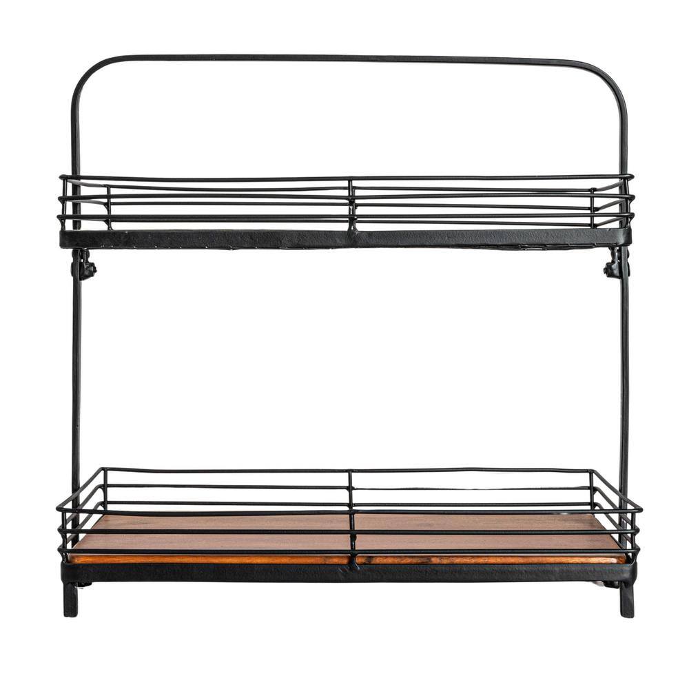 16.5 in. W x 15.5 in. H x 6.6 in. D Rectangle Black Acacia Wood 2-Tier Serving Tray On Metal Stand (Set of 1) - Hercitys