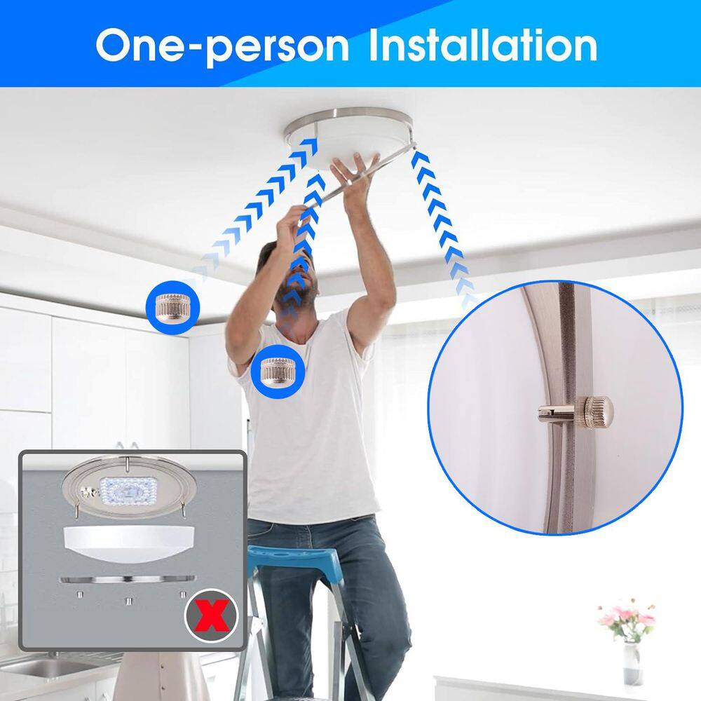 16 in Brushed Nickel Watt Selectable 5CCT LED Flush Mount Round Double Ring Dimmable Ceiling Light (1-Pack) - Hercitys