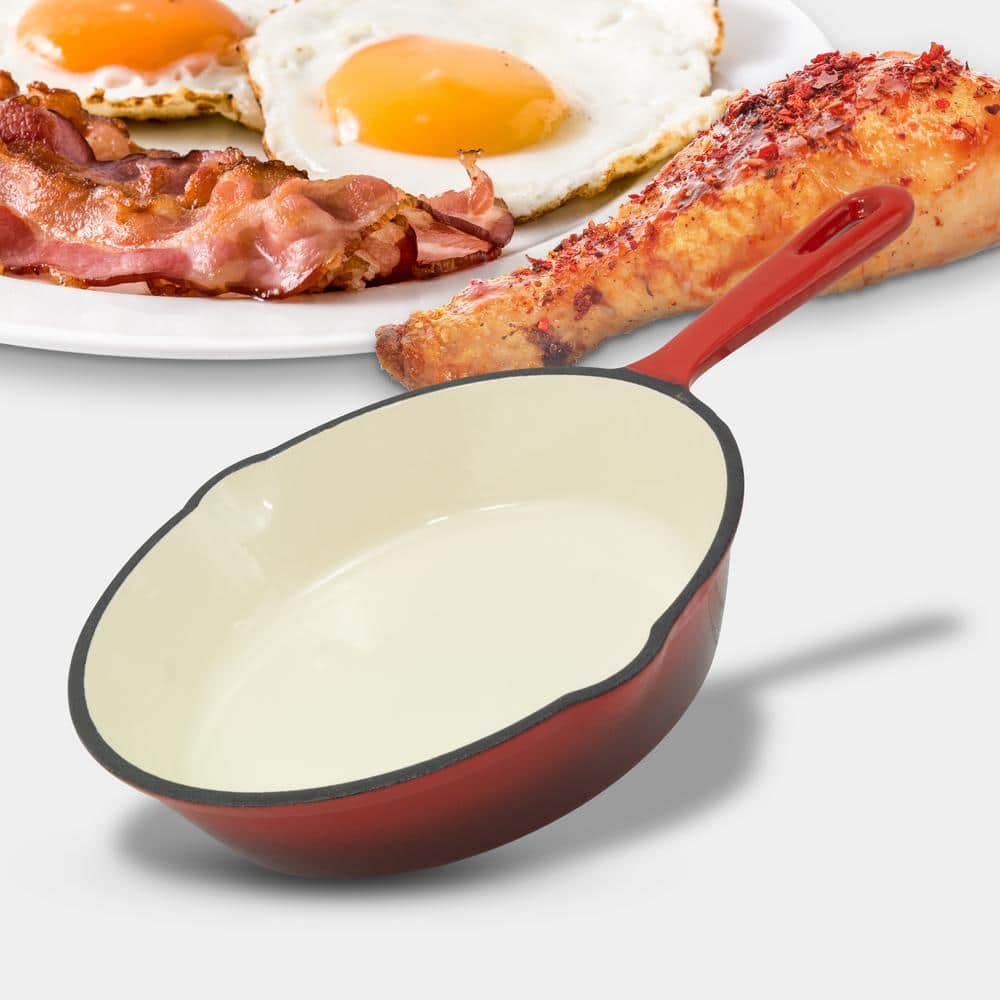 3-Piece Cast Iron Skillet Set with Red Enamel Coating - Hercitys