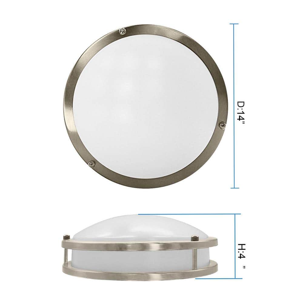 14 in. Brushed Nickel LED Flush Mount 4000K Dimmable Ceiling Light Fixture - Hercitys