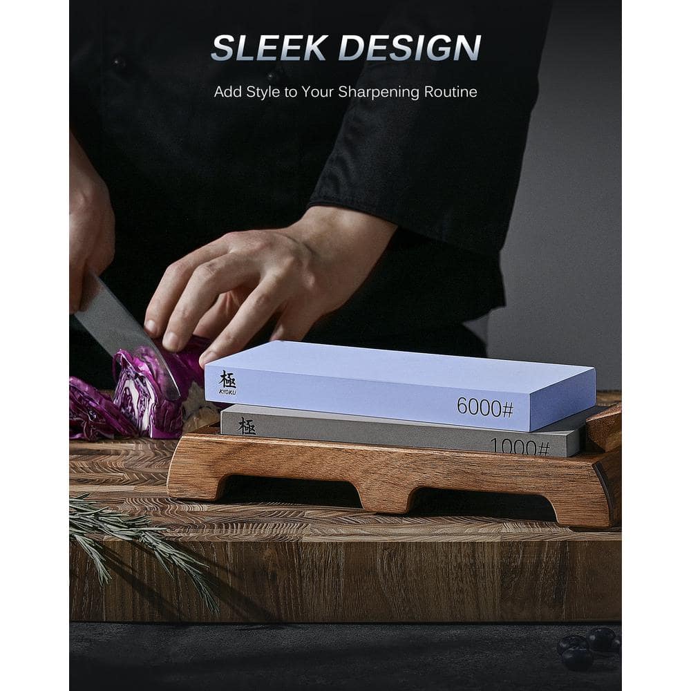 1000 and 6000 Grit Sharpening Stone Aluminum Oxide Manual Whetstone Kit with Angle Guides, Wood Base, Rust Remover - Hercitys