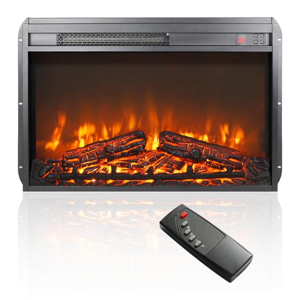 27.2 in. Wall Mount Electric Fireplace Insert in Black with Tempered Glass, Remote Control, and Multi-Color Flame - Hercitys
