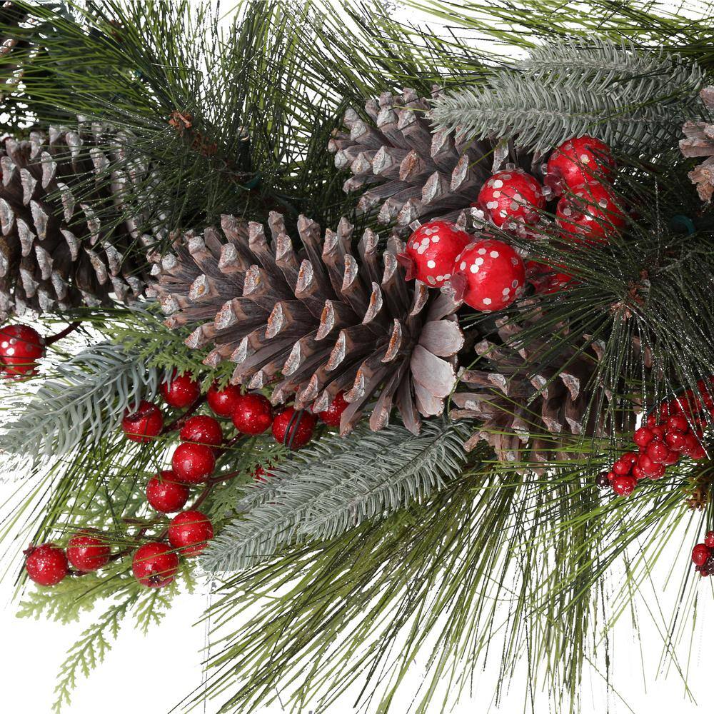 30 in. Pre-Lit Artificial Christmas Wreath with Pinecones and Burgundy Ribbon - Hercitys