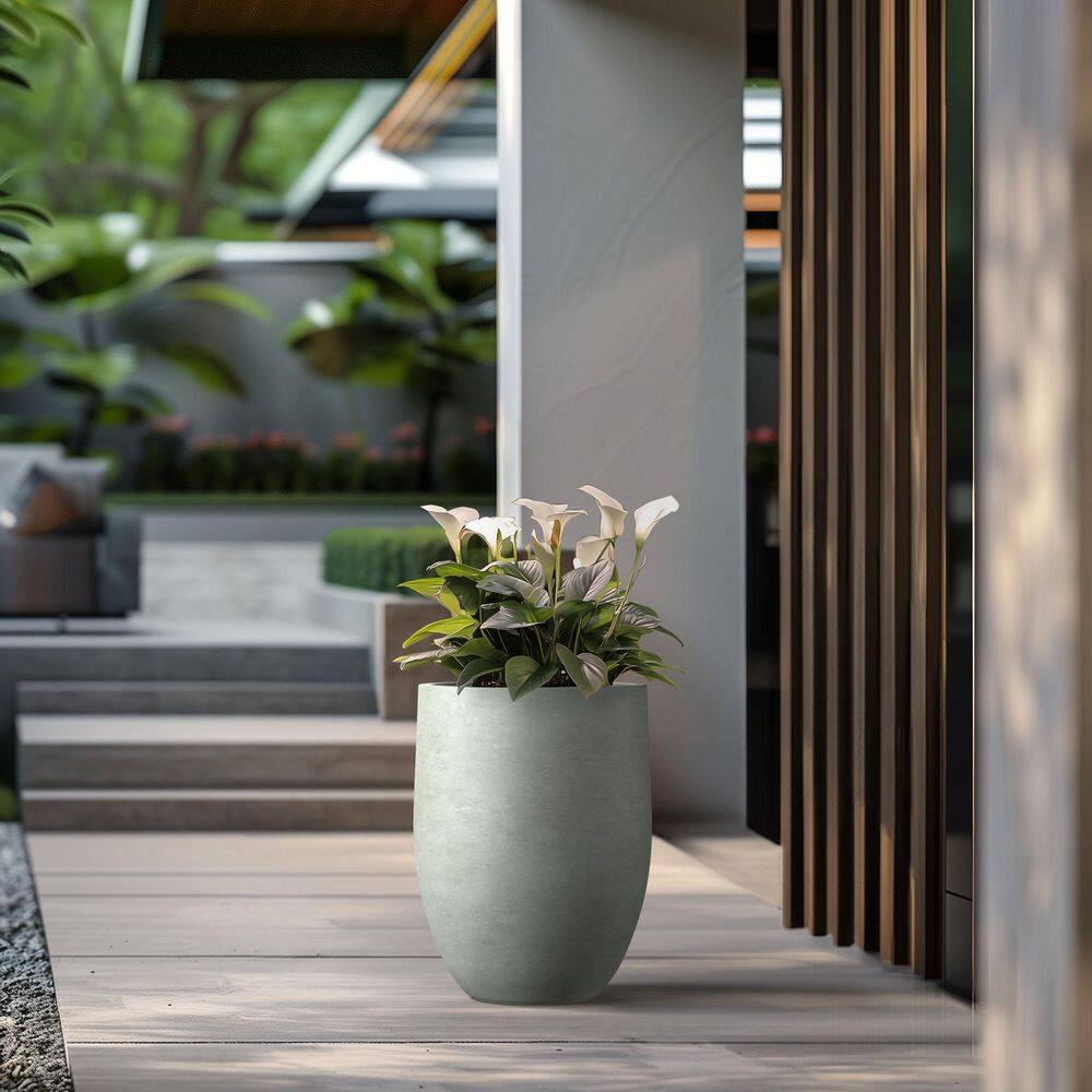 17 in. Large Sage Gray Concrete Round Planter/Pot with Drainage Holes - Hercitys