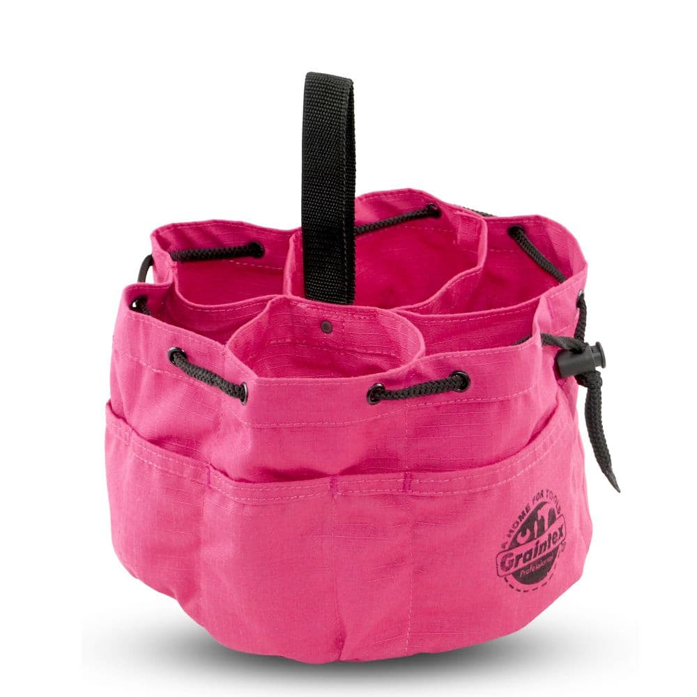 10 in. 18-Pocket Grab Tool Bag with Drawstring Closure in Pink Canvas - Hercitys