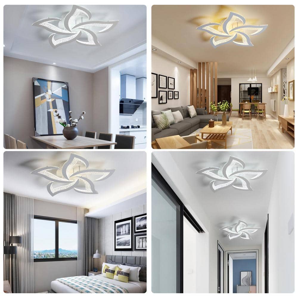 23.2 in. Selectable LED Flower Shape Design Dimmable Chandelier Flush Mount Ceiling Lights White - Hercitys