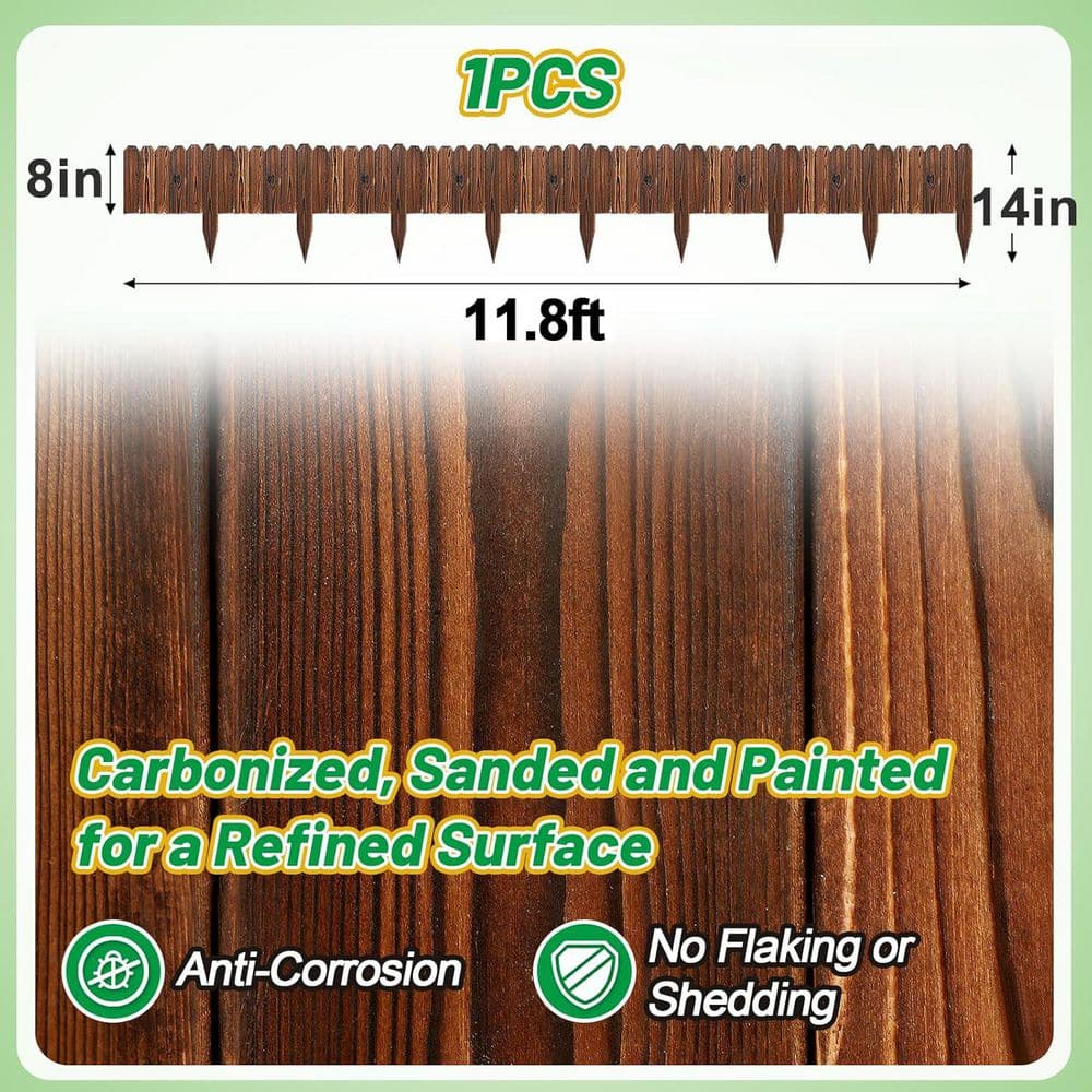 1 in. x 14 in. x 141.6 in. Sturdy Brown Pine Wood, Garden Fence Edging, No Fading Wooden Planter Fencing Yard Pathway - Hercitys
