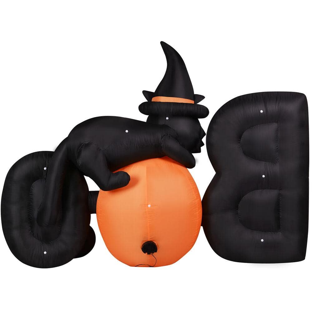 5 ft. Pre-Lit Boo Sign with Black Cat, Jack-O-Lantern and Ghost Halloween Inflatable - Hercitys