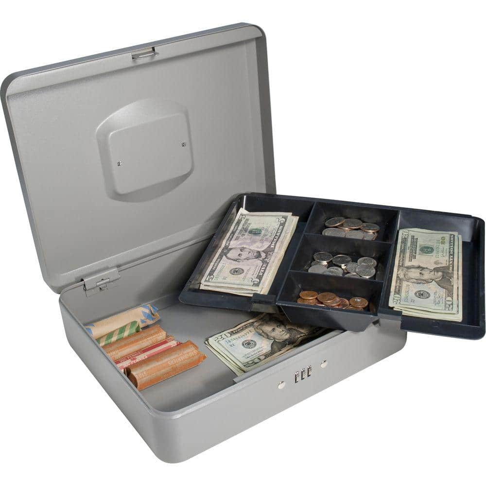 0.12 cu. ft. Cash Box Safe with Combination Lock, Grey - Hercitys