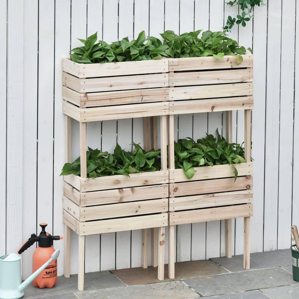4PCS Raised Garden Bed, Wooden Elevated Planter Box Kit with Bed Liner, DIY Shape, for Growing Vegetables, Flowers - Hercitys