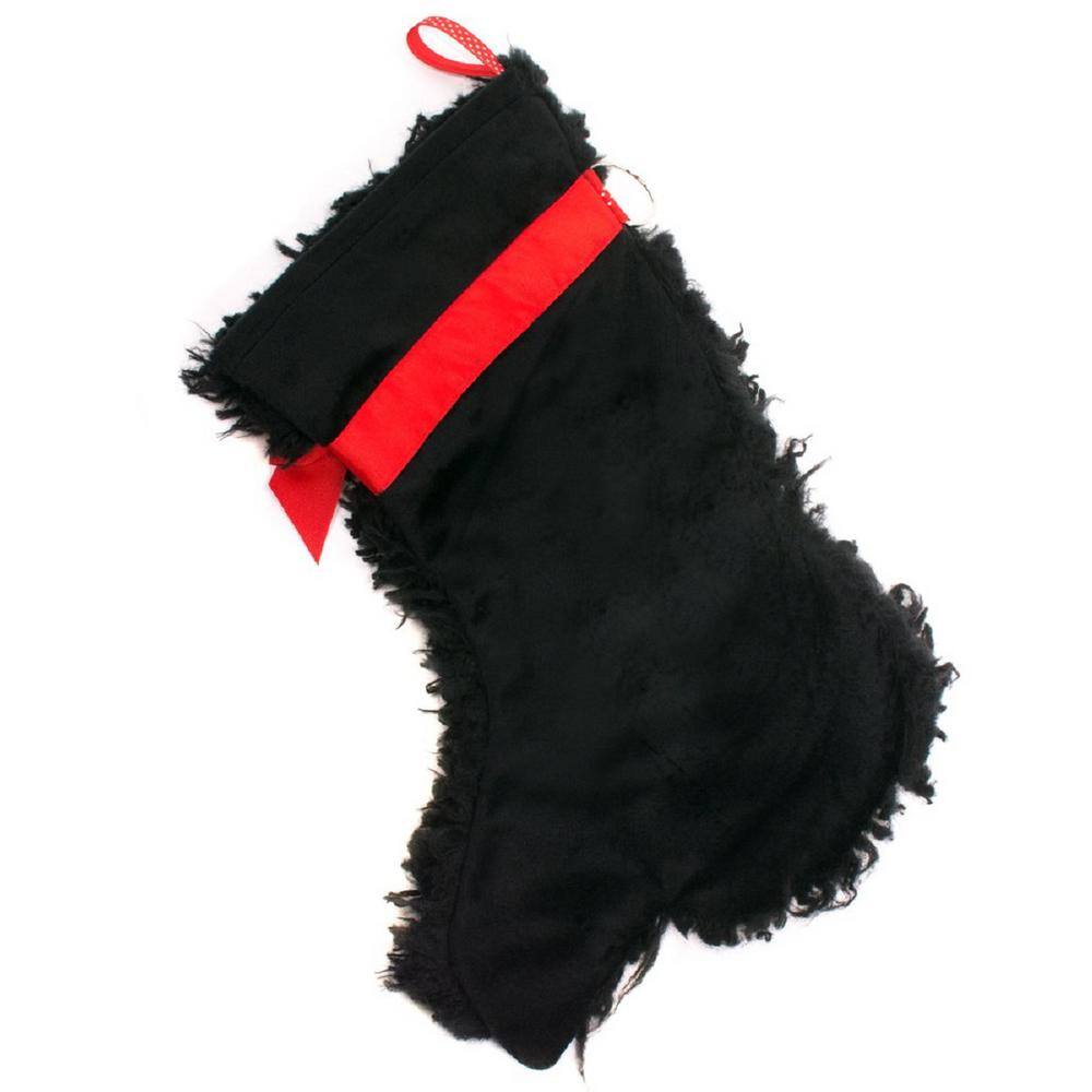 22 in. Curly Black Dog Faux Fur Fabric Christmas Stocking - Hercitys