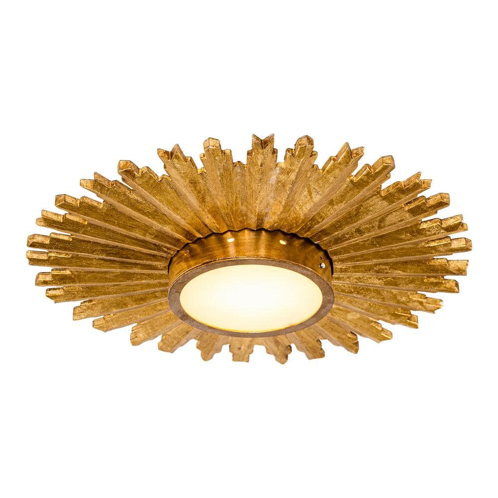 21.65 in. 16-Watt Integrated LED Gilt Wood Sunburst Flush Mount Ceiling Light Fixture - Hercitys